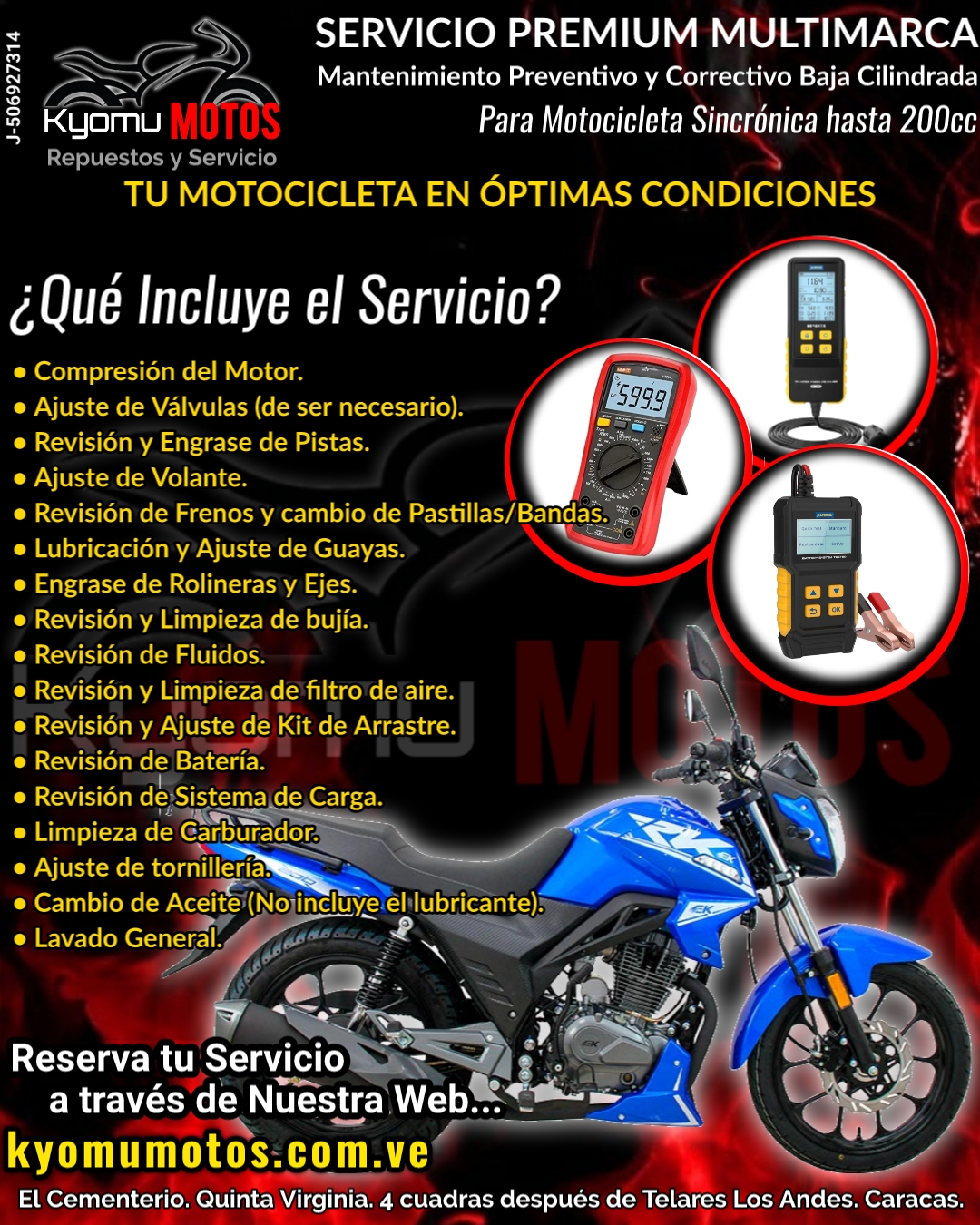 Servicio Premium para Motocicleta Sincrónica convencional 200cc.