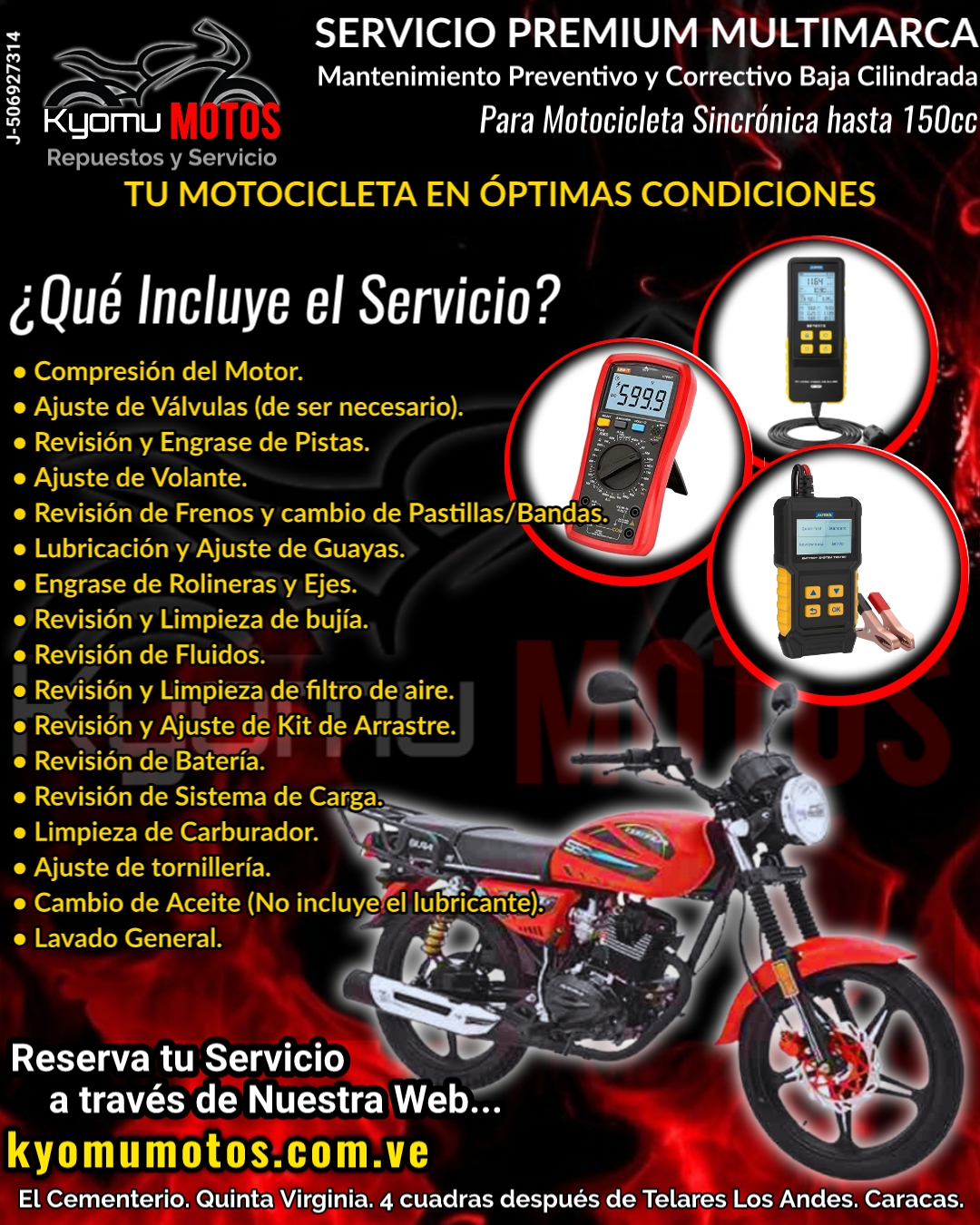 Servicio Premium para Motocicleta Sincrónica convencional 150cc.