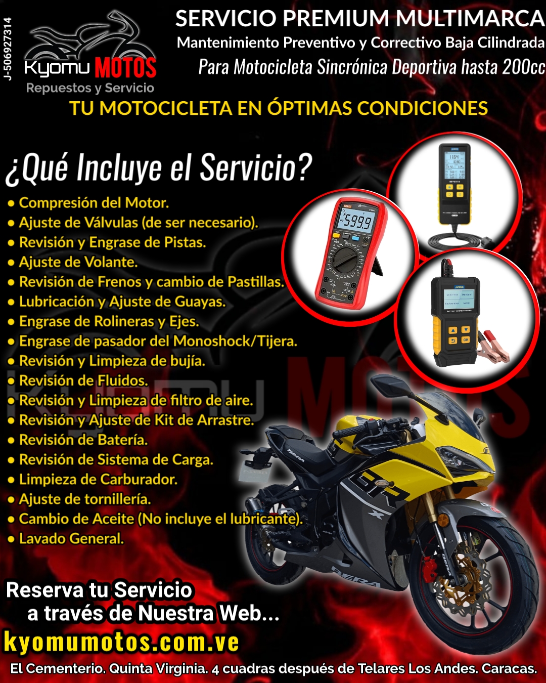 Servicio Premium para Motocicleta Sincrónica Deportiva 200cc.