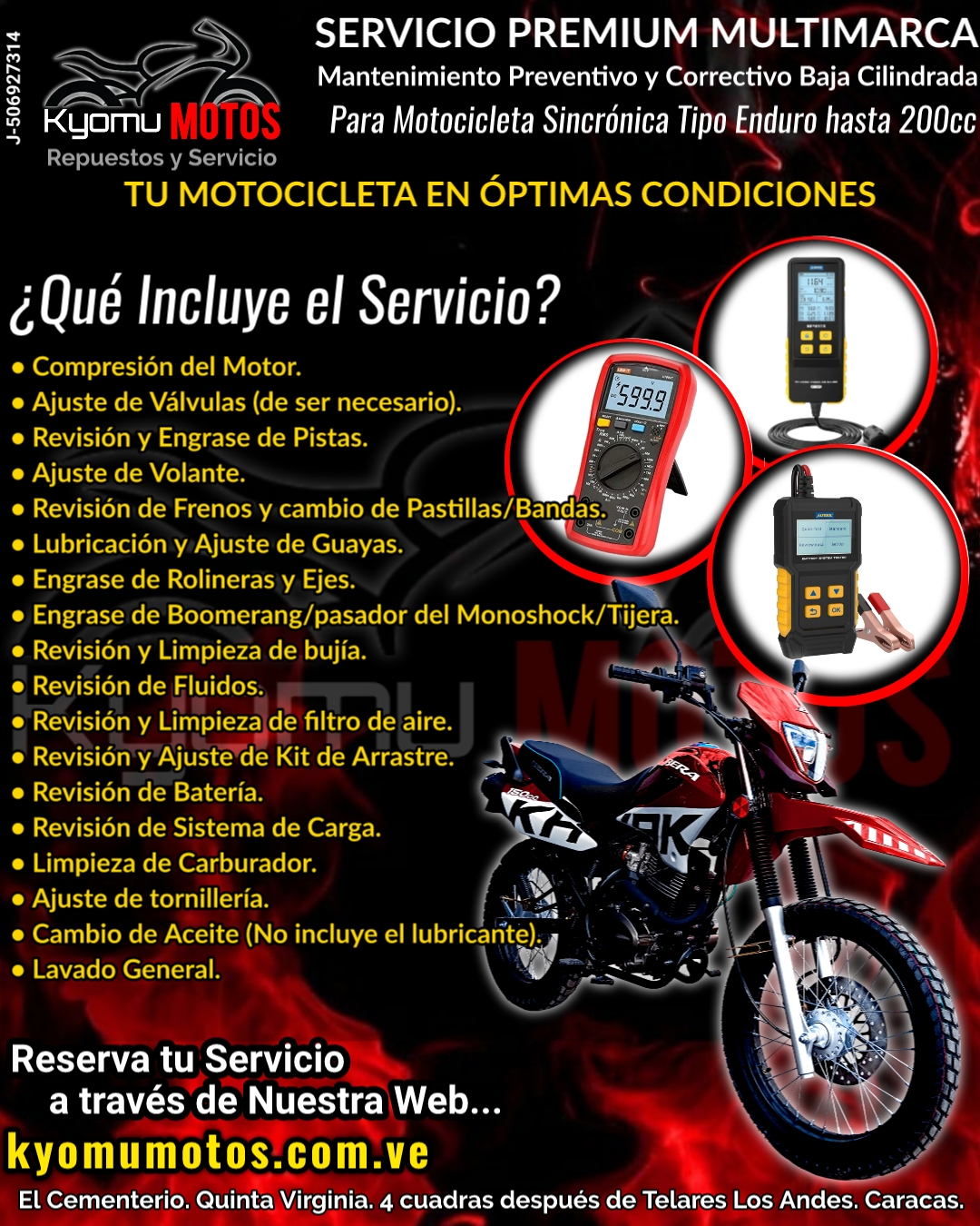 Servicio Premium para Motocicleta Sincrónica Enduro 150cc/175cc.