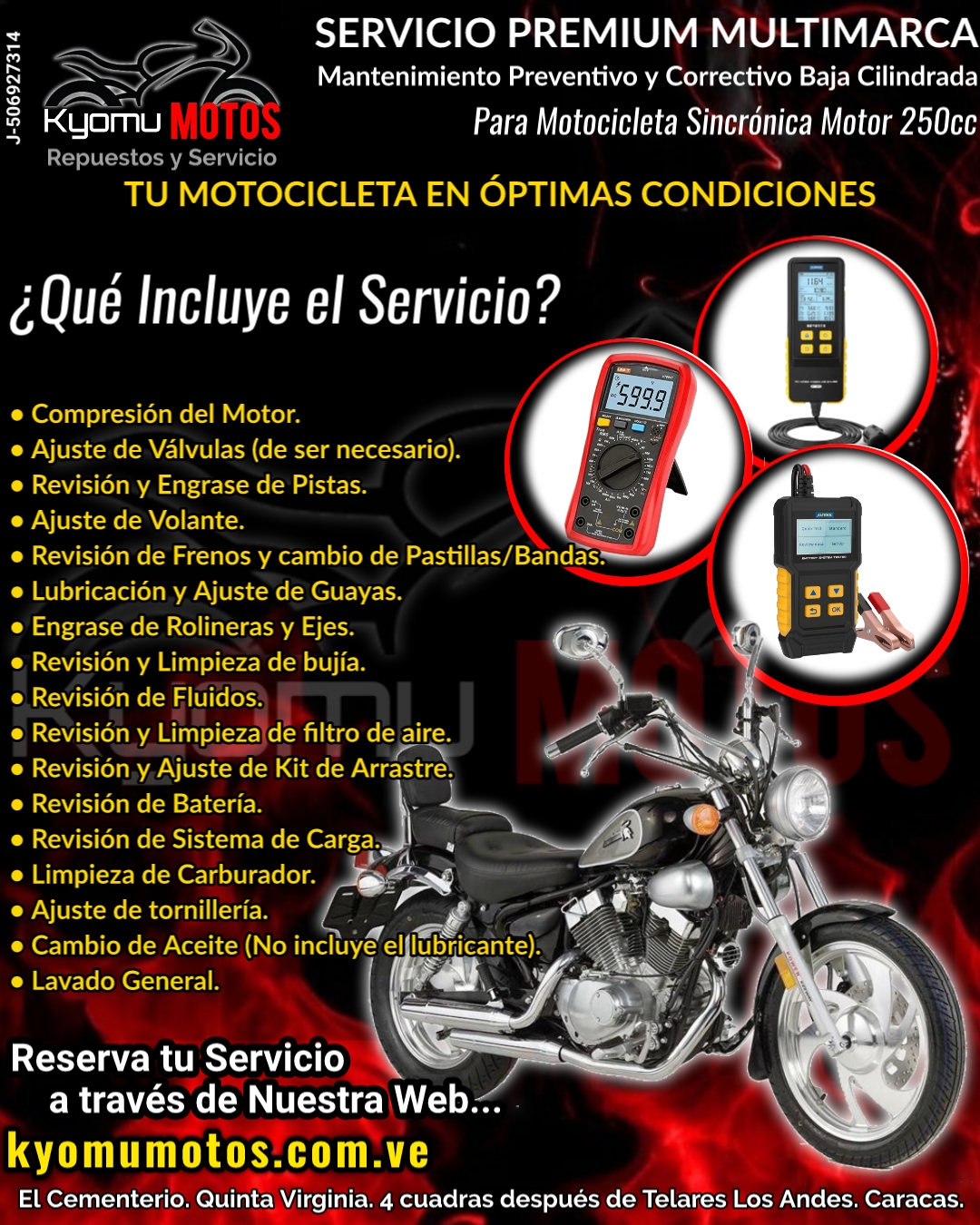 Servicio Premium para Motocicleta Sincrónica Custom/Cruiser 250cc.