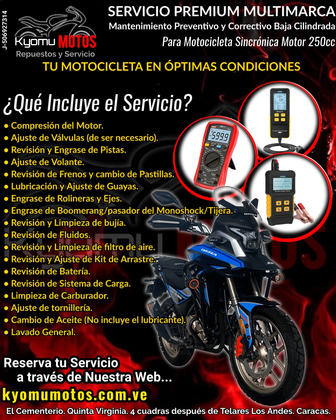 Servicio Premium para Motocicleta Sincrónica Doble Propósito/Dual Sport 250cc.