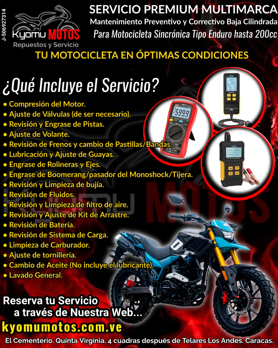 Servicio Premium para Motocicleta Sincrónica Enduro/Doble Propósito 200cc.