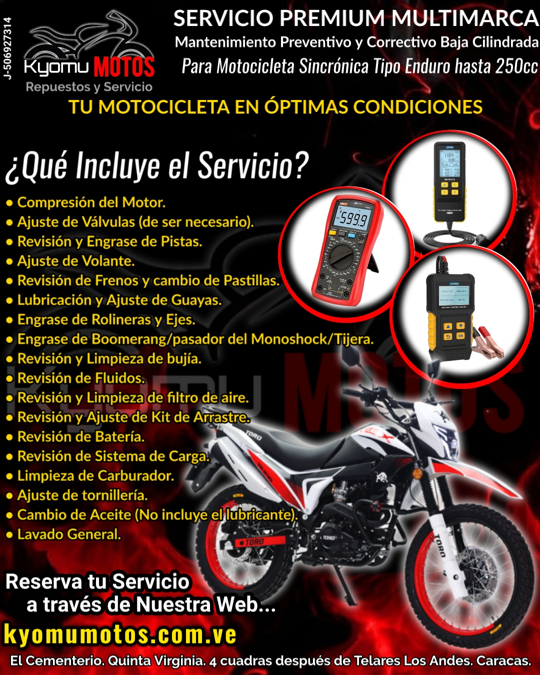 Servicio Premium para Motocicleta Sincrónica Enduro/Multi Propósito 250cc.