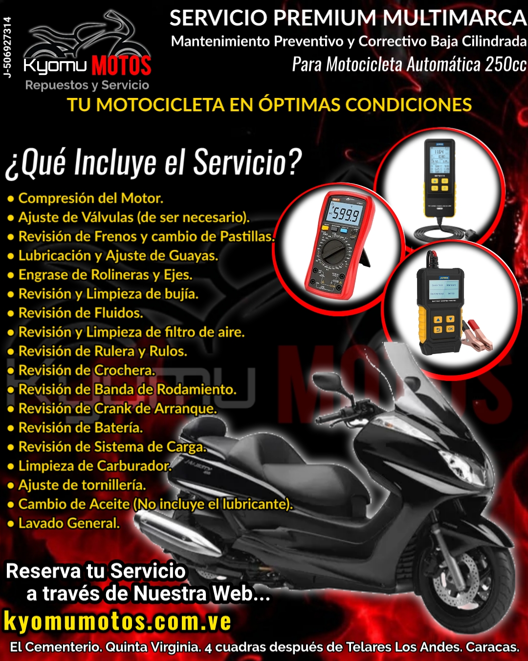Servicio Premium para Motocicleta Automatica 250cc/300cc.