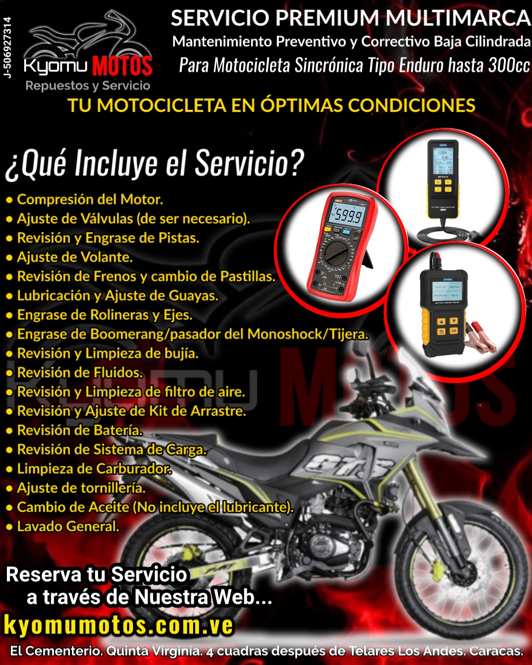 Servicio Premium para Motocicleta Sincrónica Adventure/Doble Propósito 250cc.